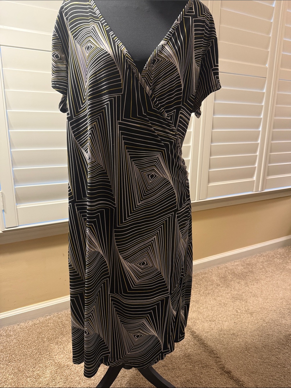 Worthington Black and White Geometric Midi Wrap Dress